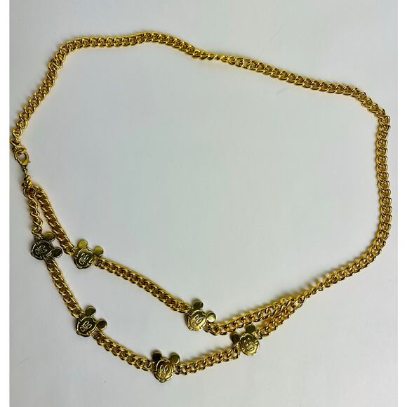 Vintage Mickey Mouse Disney Adjustable Chain Belt Glentex New York Gold Tone 42" - Picture 2 of 16